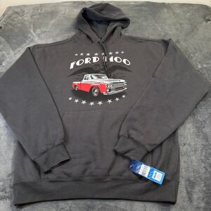 Ford F100 Graphic Hoodie Mens Large Charcoal Gray Pullover Sweatshirt
